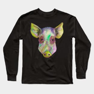 Colorful watercolor pig head Long Sleeve T-Shirt